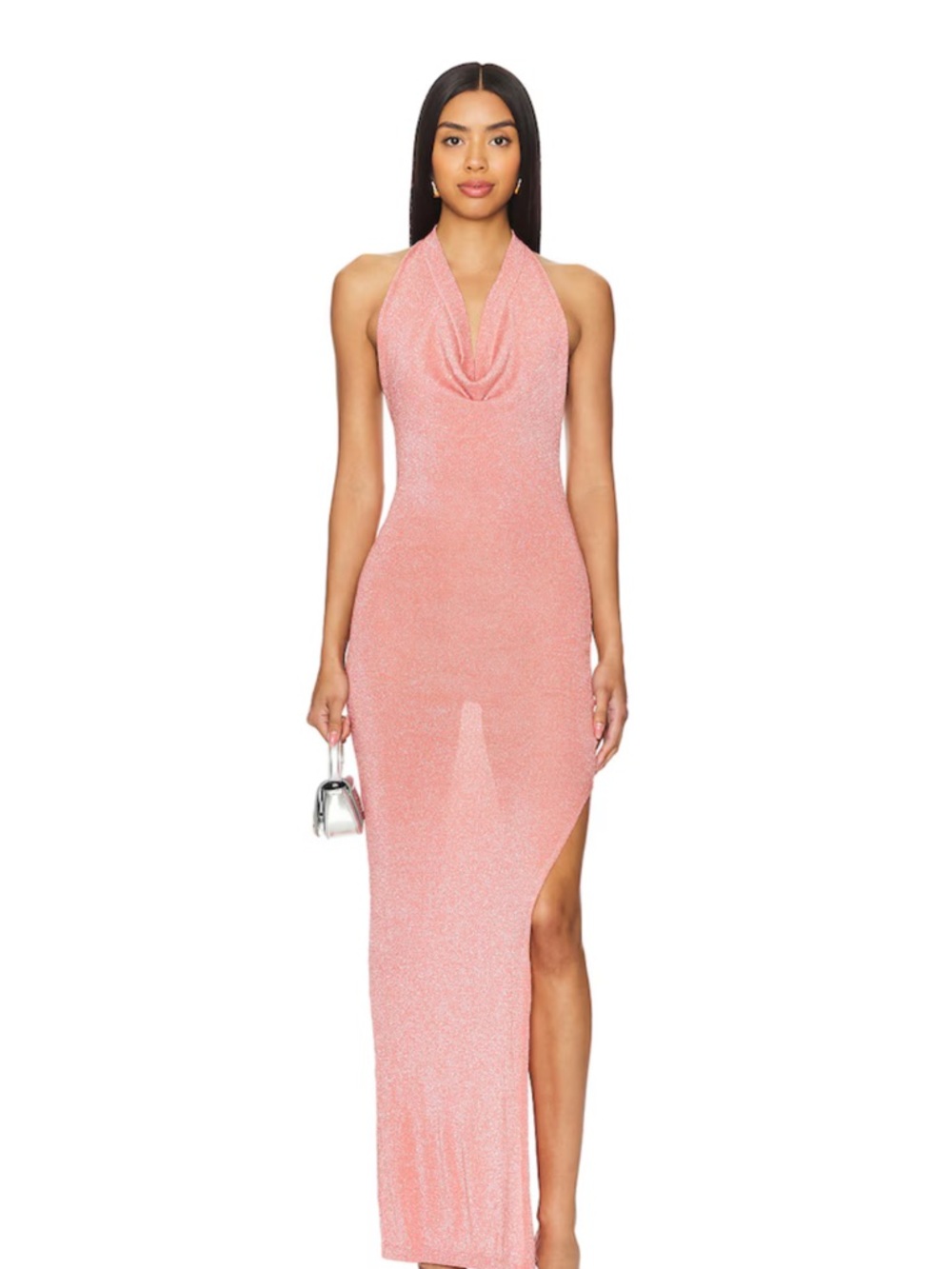 Revolve Eva Drape Front Gown in Peach Metallic